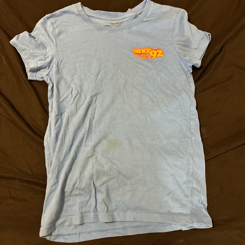 Dutch Bros Blue Tee with Bright Yellow & Orange Design
